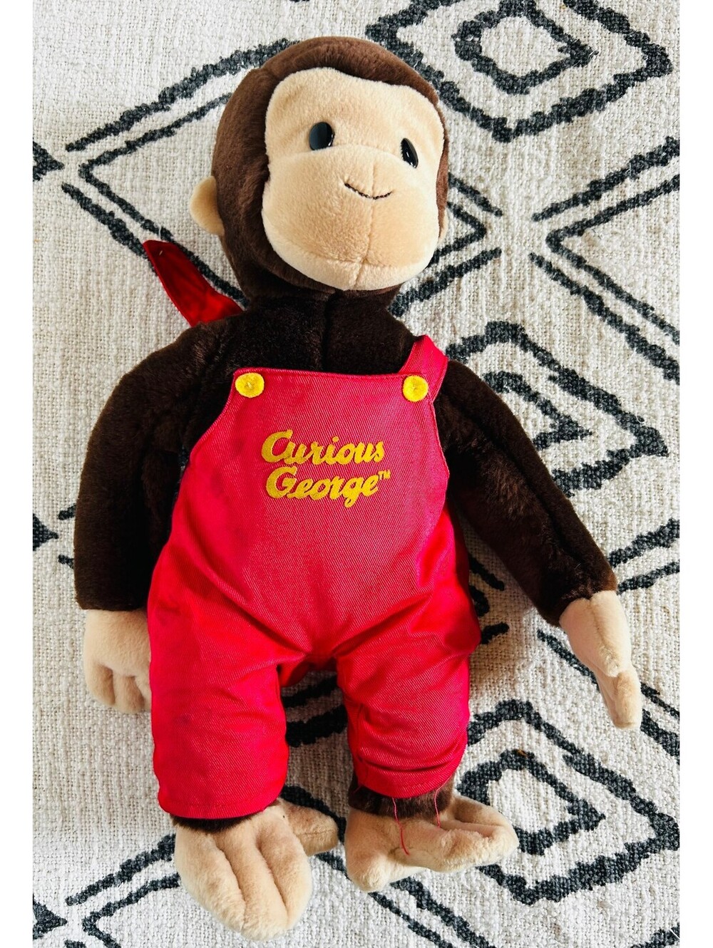 Vintage Curious George Plush Monkey Red Corduroy Overalls Yellow Buttons Toy